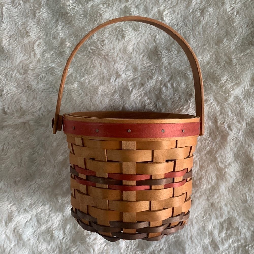 Henn Workshops Woven Wooden Basket w/Handle Hand Crafted Vintage 1998